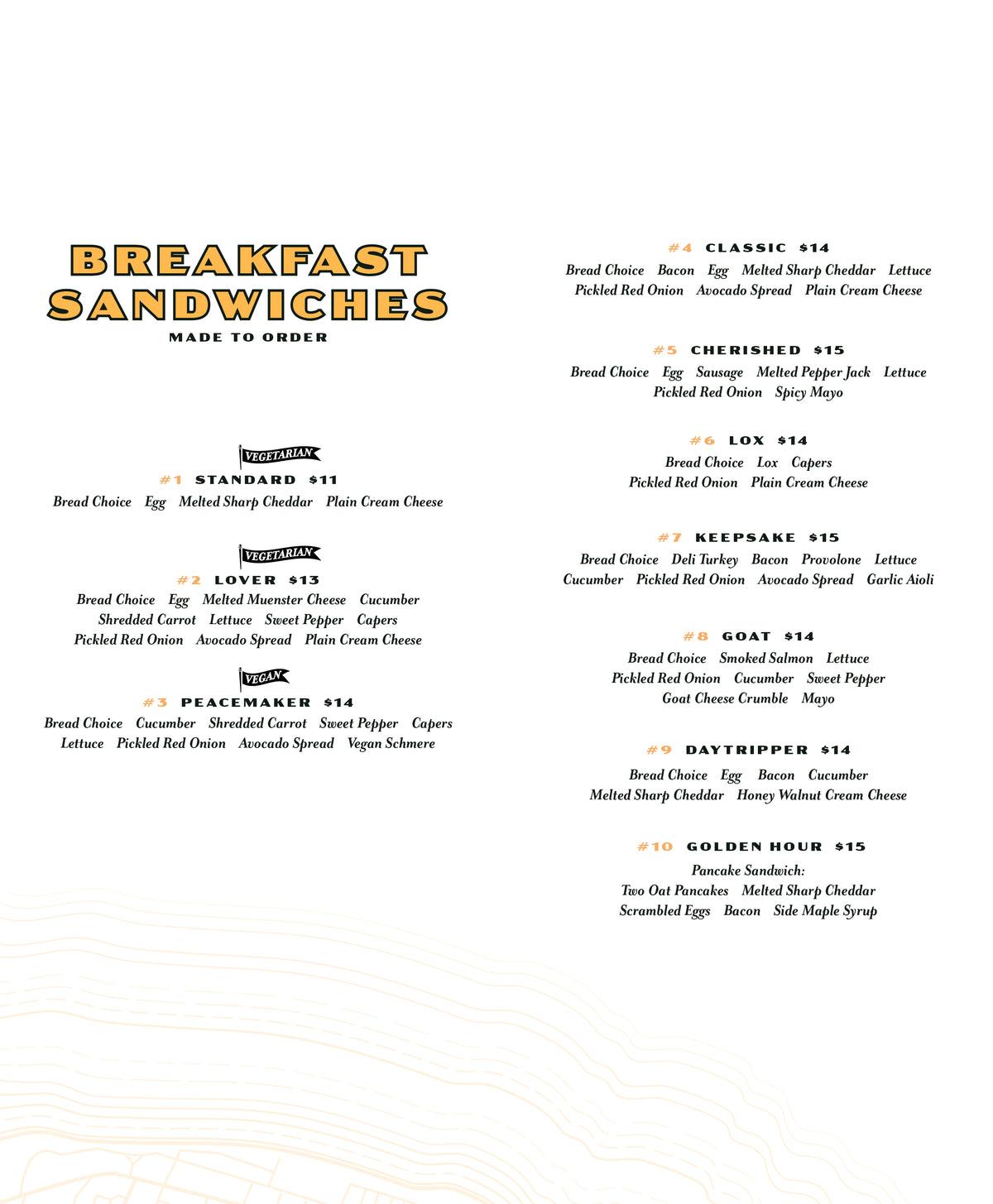 Current Menu – The Pastimes